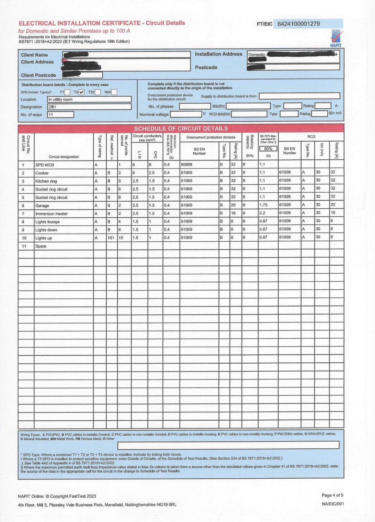 Electrical Installation Certificate