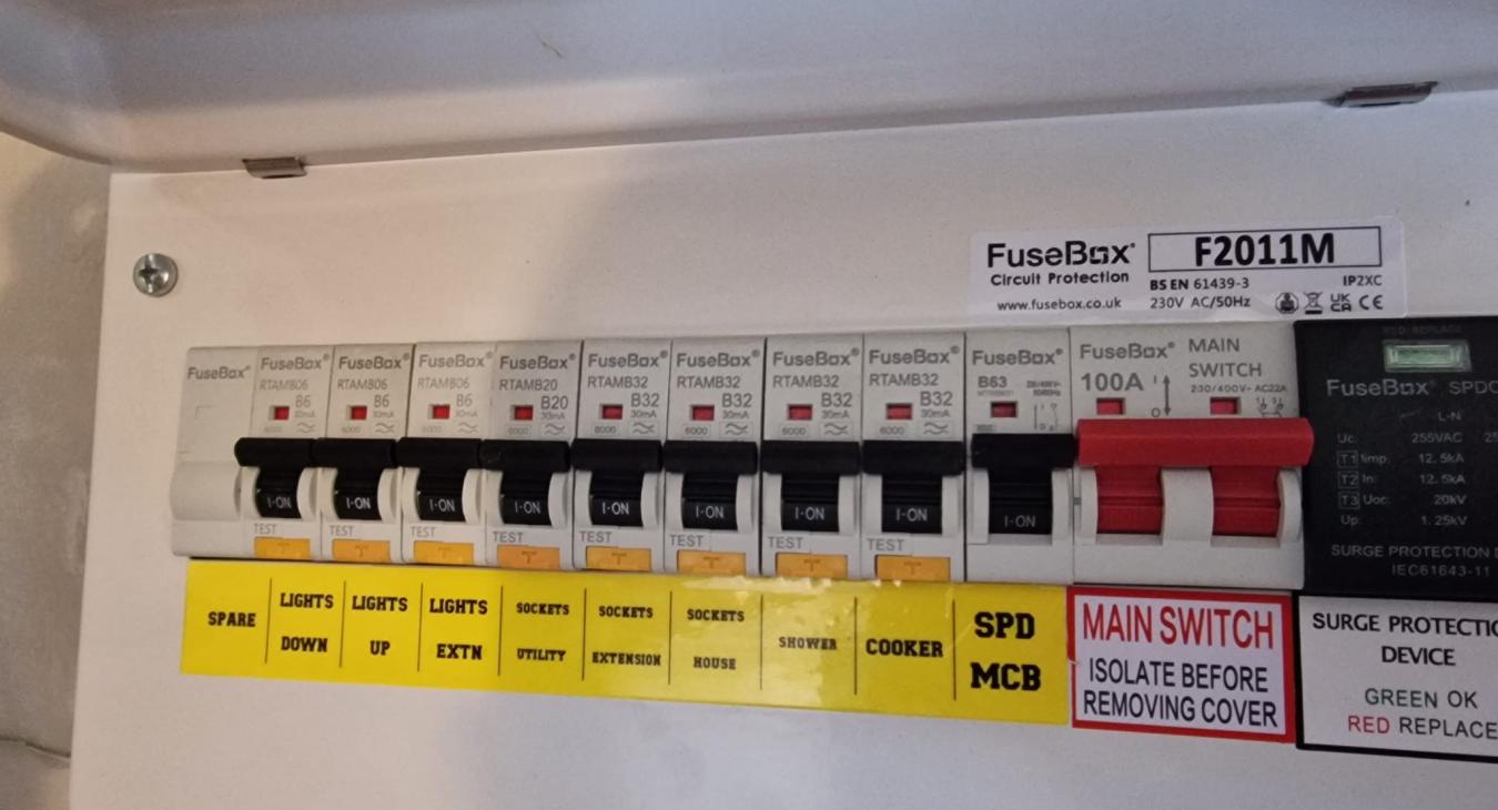 New consumer unit with SPD installed in home in Somerset